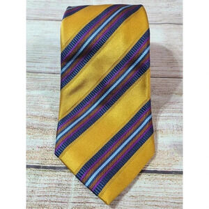 Umbria Men's Silk Neck Tie Striped Gold Navy Blue Gray Purple 63" x 3.5" USA